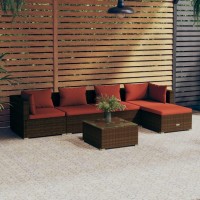 vidaXL 6 Piece Patio Lounge Set with Cushions Poly Rattan Brown