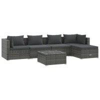 vidaXL 6 Piece Patio Lounge Set with Cushions Poly Rattan Gray