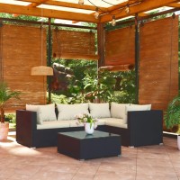 vidaXL 5 Piece Patio Lounge Set with Cushions Poly Rattan Black