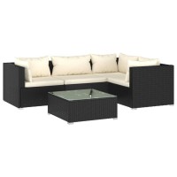 vidaXL 5 Piece Patio Lounge Set with Cushions Poly Rattan Black