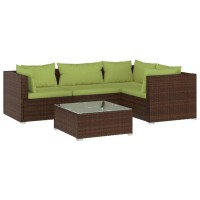 vidaXL 5 Piece Patio Lounge Set with Cushions Poly Rattan Brown