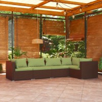 vidaXL 5 Piece Patio Lounge Set with Cushions Poly Rattan Brown