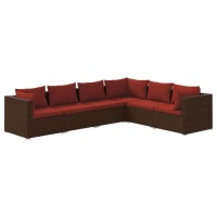 vidaXL 6 Piece Patio Lounge Set with Cushions Poly Rattan Brown