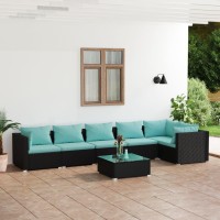 vidaXL 7 Piece Patio Lounge Set with Cushions Poly Rattan Black