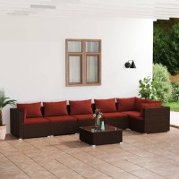 vidaXL 7 Piece Patio Lounge Set with Cushions Poly Rattan Brown