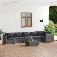 vidaXL 7 Piece Patio Lounge Set with Cushions Poly Rattan Gray