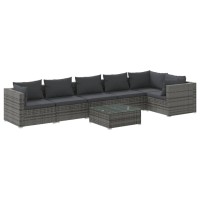 vidaXL 7 Piece Patio Lounge Set with Cushions Poly Rattan Gray