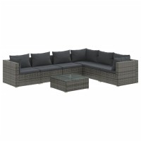 vidaXL 7 Piece Patio Lounge Set with Cushions Poly Rattan Gray