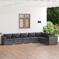 vidaXL 7 Piece Patio Lounge Set with Cushions Poly Rattan Gray