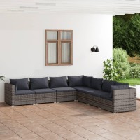 vidaXL 7 Piece Patio Lounge Set with Cushions Poly Rattan Gray