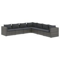 vidaXL 7 Piece Patio Lounge Set with Cushions Poly Rattan Gray