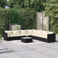 vidaXL 8 Piece Patio Lounge Set with Cushions Poly Rattan Black