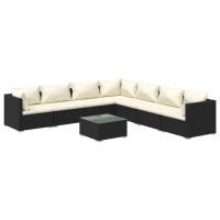 vidaXL 8 Piece Patio Lounge Set with Cushions Poly Rattan Black