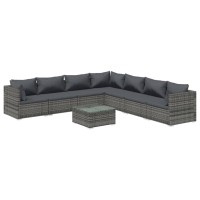 vidaXL 8 Piece Patio Lounge Set with Cushions Poly Rattan Gray