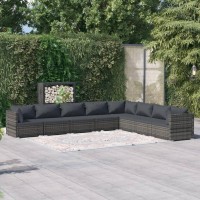 vidaXL 8 Piece Garden Lounge Set with Cushions Poly Rattan Gray