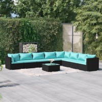 vidaXL 9 Piece Patio Lounge Set with Cushions Poly Rattan Black