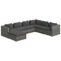 vidaXL 7 Piece Patio Lounge Set with Cushions Poly Rattan Gray