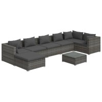 vidaXL 8 Piece Patio Lounge Set with Cushions Poly Rattan Gray