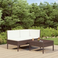 Vidaxl 3 Piece Patio Lounge Set With Cushions Poly Rattan Brown