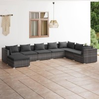 vidaXL 8 Piece Patio Lounge Set with Cushions Poly Rattan Gray