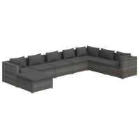 vidaXL 8 Piece Patio Lounge Set with Cushions Poly Rattan Gray