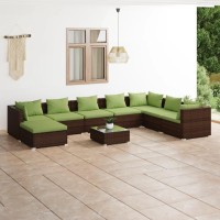 vidaXL 9 Piece Patio Lounge Set with Cushions Poly Rattan Brown