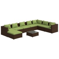 vidaXL 9 Piece Patio Lounge Set with Cushions Poly Rattan Brown