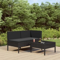 Vidaxl 3 Piece Patio Lounge Set With Cushions Poly Rattan Black