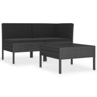 Vidaxl 3 Piece Patio Lounge Set With Cushions Poly Rattan Black