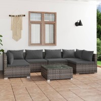 vidaXL 7 Piece Patio Lounge Set with Cushions Poly Rattan Gray