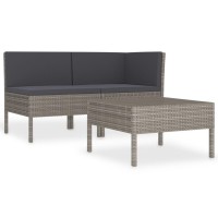 Vidaxl 3 Piece Patio Lounge Set With Cushions Poly Rattan Gray