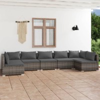 vidaXL 7 Piece Patio Lounge Set with Cushions Poly Rattan Gray