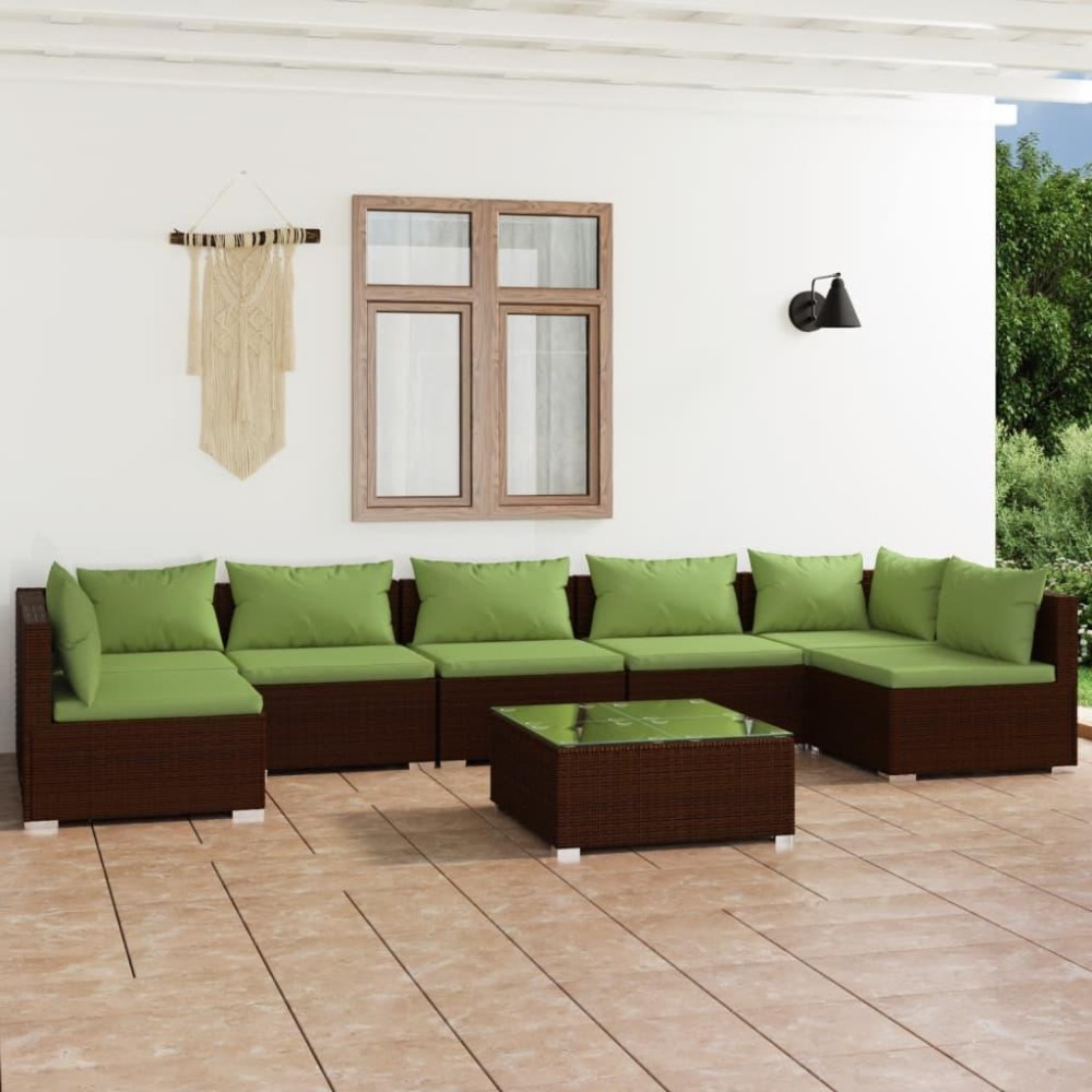 vidaXL 8 Piece Patio Lounge Set with Cushions Poly Rattan Brown