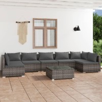 vidaXL 8 Piece Patio Lounge Set with Cushions Poly Rattan Gray