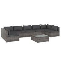 vidaXL 8 Piece Patio Lounge Set with Cushions Poly Rattan Gray