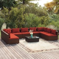 vidaXL 10 Piece Patio Lounge Set with Cushions Poly Rattan Brown