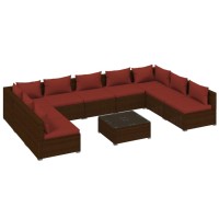 vidaXL 10 Piece Patio Lounge Set with Cushions Poly Rattan Brown