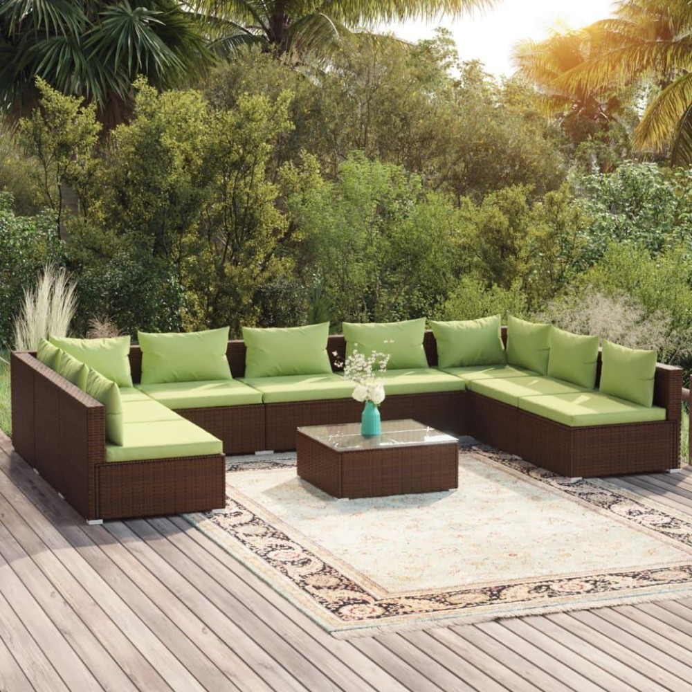 vidaXL 10 Piece Patio Lounge Set with Cushions Poly Rattan Brown