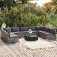 vidaXL 10 Piece Patio Lounge Set with Cushions Poly Rattan Gray