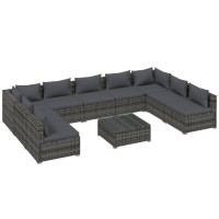 vidaXL 10 Piece Patio Lounge Set with Cushions Poly Rattan Gray