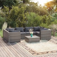 vidaXL 7 Piece Patio Lounge Set with Cushions Poly Rattan Gray