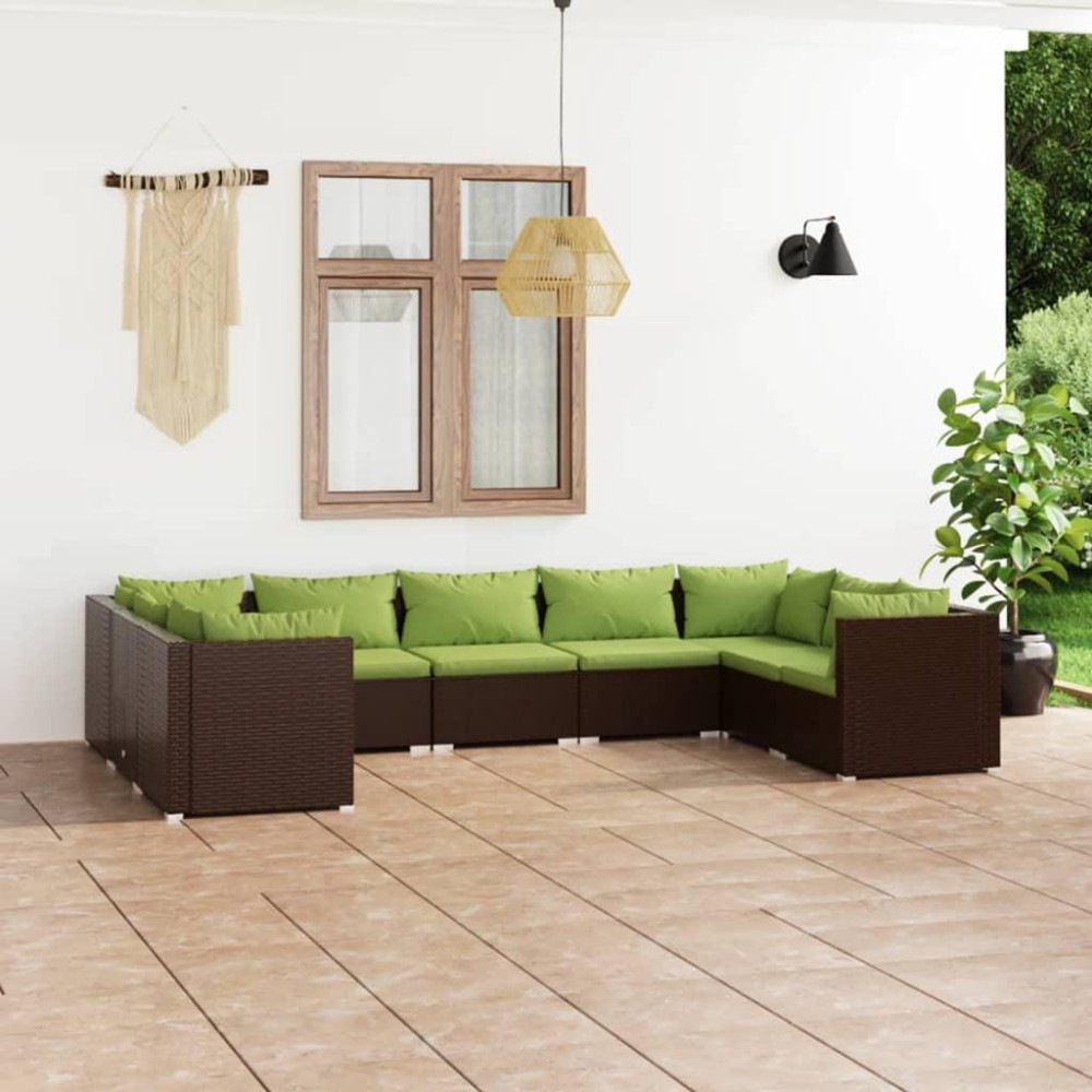 vidaXL 9 Piece Patio Lounge Set with Cushions Poly Rattan Brown