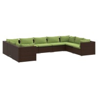 vidaXL 9 Piece Patio Lounge Set with Cushions Poly Rattan Brown