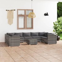 vidaXL 10 Piece Patio Lounge Set with Cushions Poly Rattan Gray