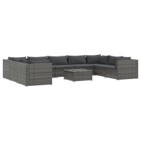 vidaXL 10 Piece Patio Lounge Set with Cushions Poly Rattan Gray