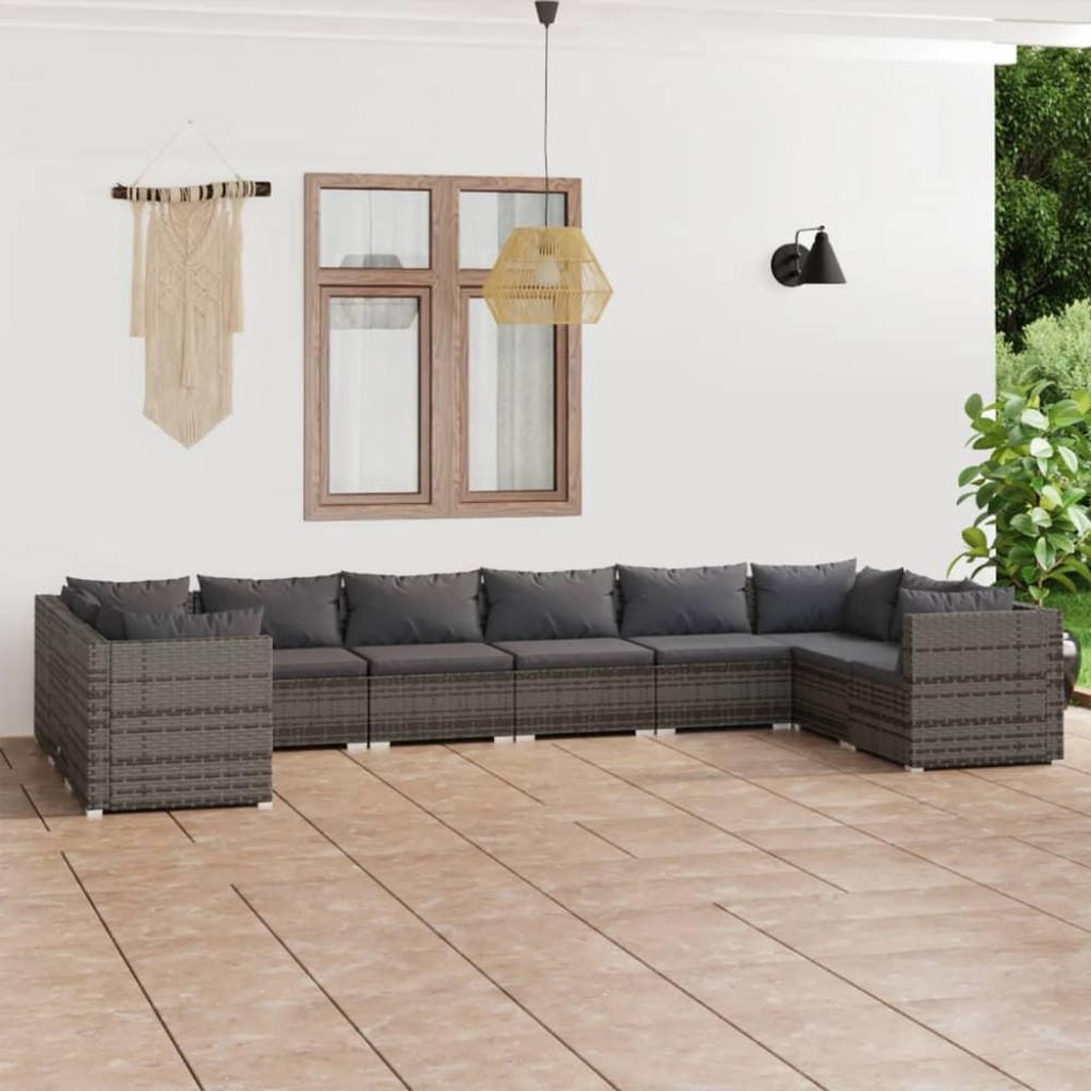 vidaXL 10 Piece Patio Lounge Set with Cushions Poly Rattan Gray