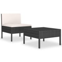 vidaXL 2 Piece Patio Lounge Set with Cushions Poly Rattan Black