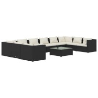 vidaXL 11 Piece Patio Lounge Set with Cushions Poly Rattan Black