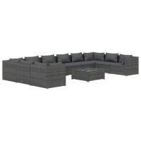 vidaXL 11 Piece Patio Lounge Set with Cushions Poly Rattan Gray