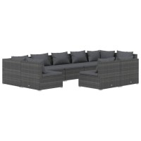 vidaXL 9 Piece Patio Lounge Set with Cushions Gray Poly Rattan